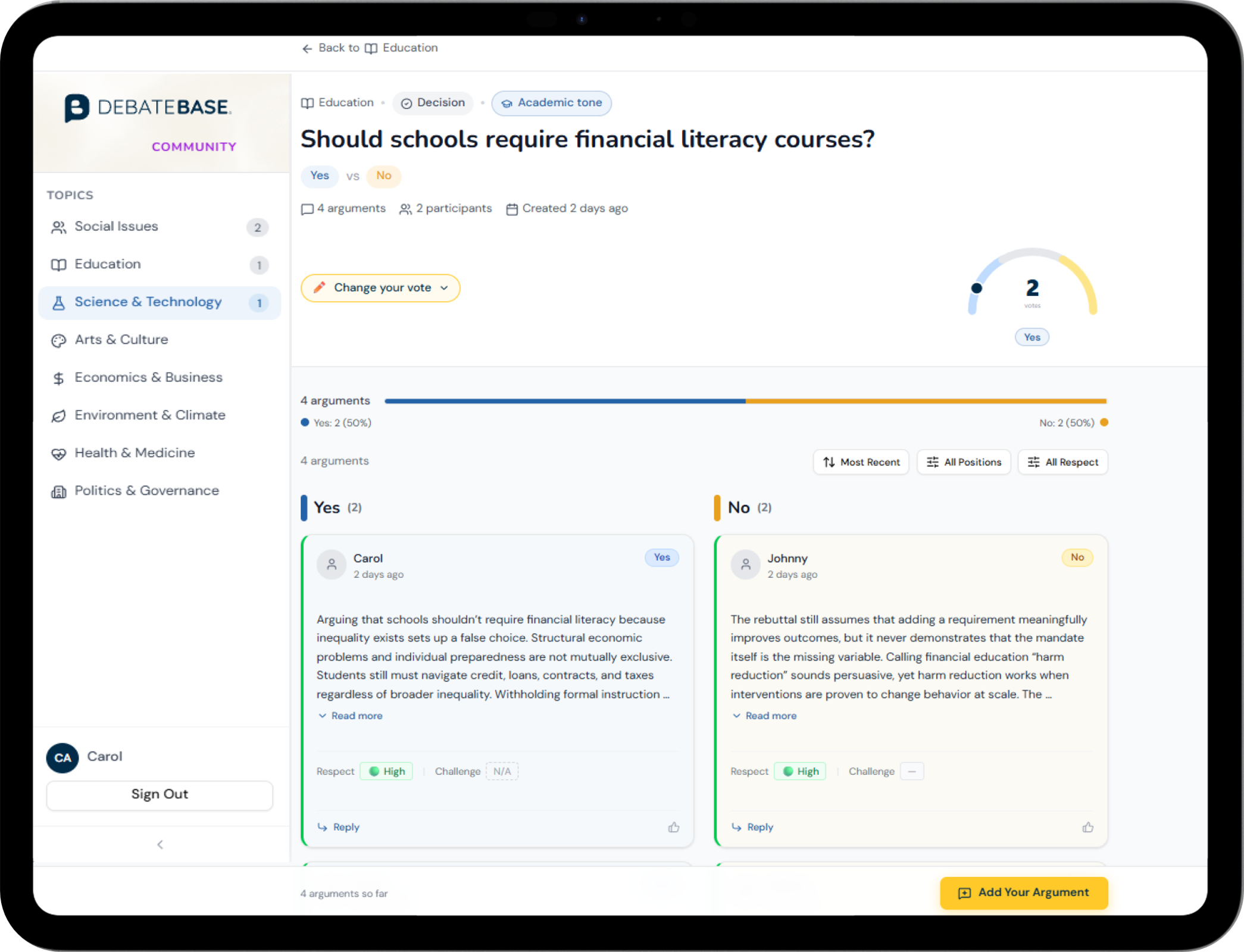 DebateBase debate interface